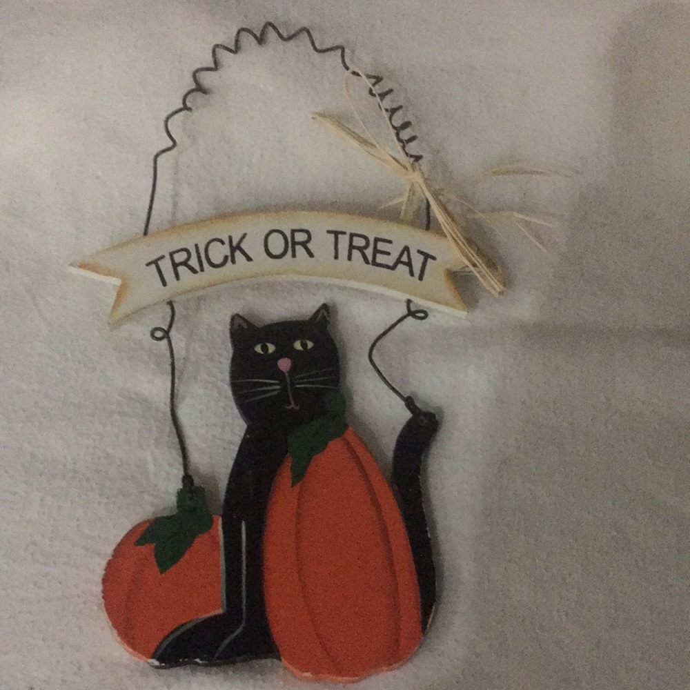 Vintage-Style Trick or Treat Hanging Wood Sign - Cat & Pumpkins Design - Picture 6 of 12
